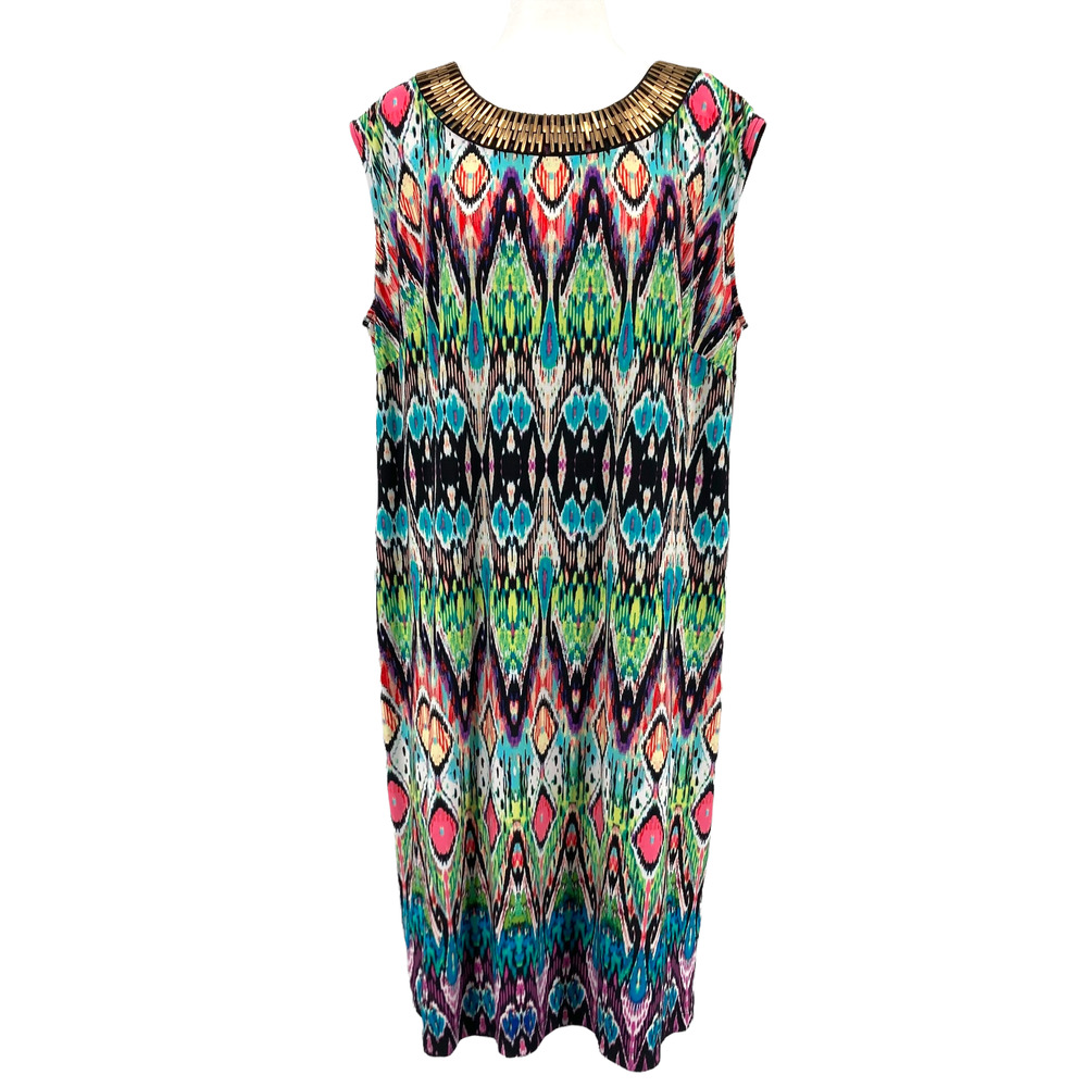 Signature Camryn Multicolor Sleeveless Shift Dress with Metallic Beaded Color